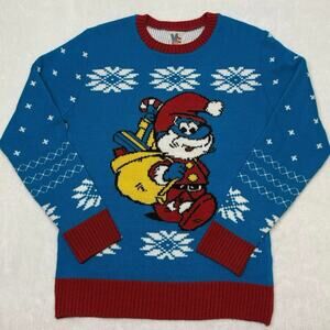 Junk Food The Smurfs Papa Smurf As Santa Blue Ugly Christmas Sweater Size M